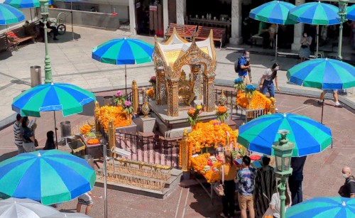 The Erawan Shrine -one of Bangkok's most iconic places- during the Covid pandemic.