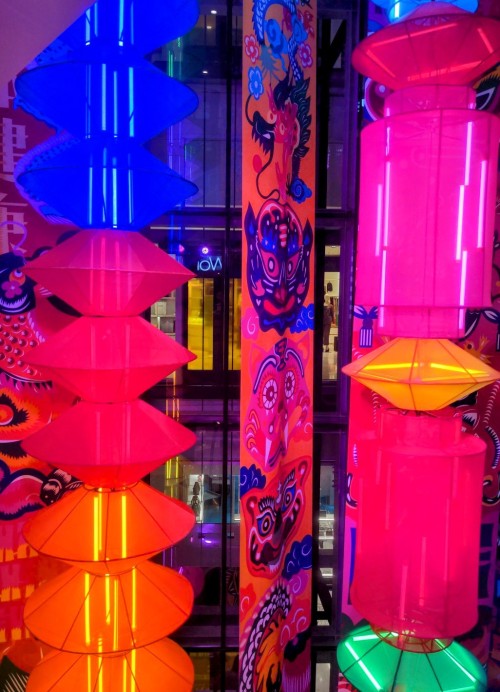 Colourful decorative lights in preparation of Chinese New Year